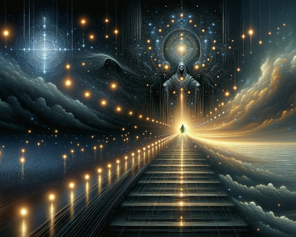 Mystical Digital Painting of Ascending Figure and Deity