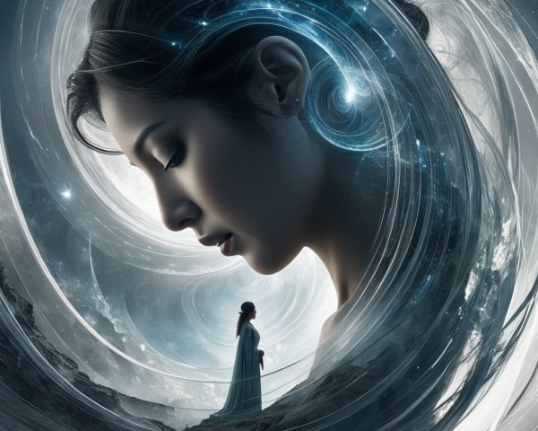 Serene Women in Cosmic Space and Galaxy Patterns