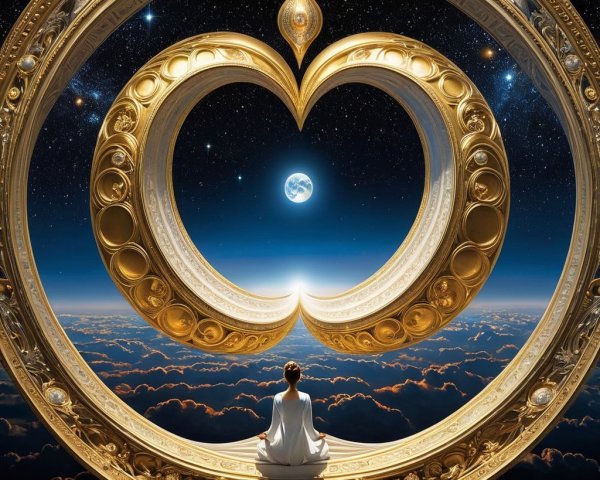 Cosmic Scene with Heart-Shaped Golden Portal