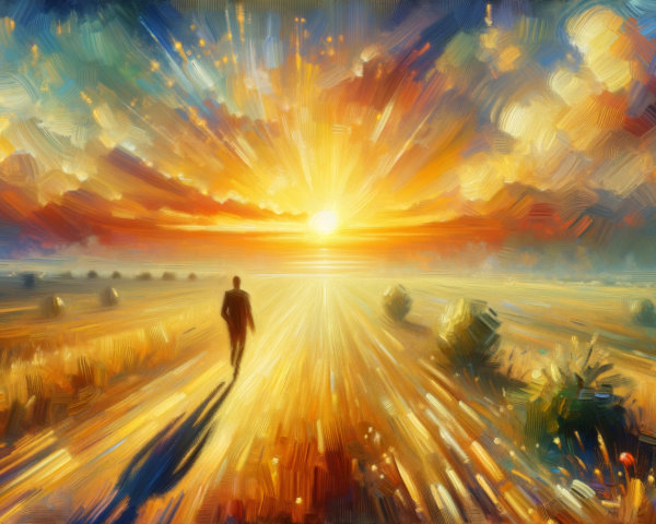 Vibrant Sunrise Landscape with Solitary Figure
