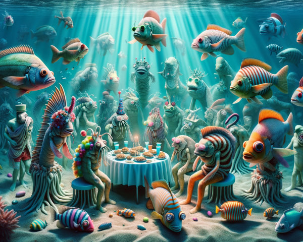 Whimsical Underwater Gathering of Colorful Fish