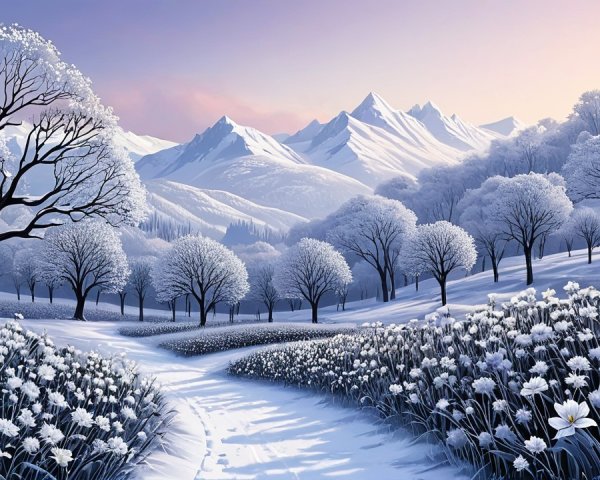 Hyperrealistic Winter Landscape with Snow-Covered Field