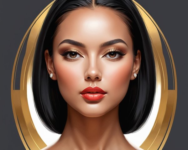 Portrait of a Woman with Black Hair and Golden Halo
