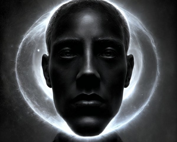 Portrait with Dark Surface and Glowing Halo Light