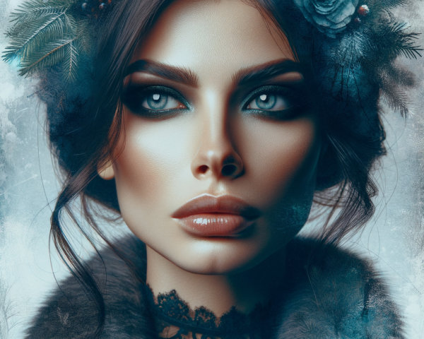 Photorealistic portrait of a woman with dark hair