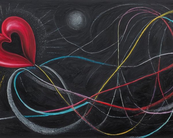 Vibrant Red Heart with Colorful Swirls on Black Background