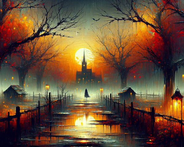 Twilight Landscape with Moonrise and Foggy Waters