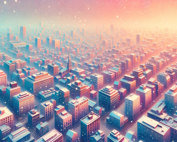 Aerial View of a Cityscape in Pastel Winter Colors