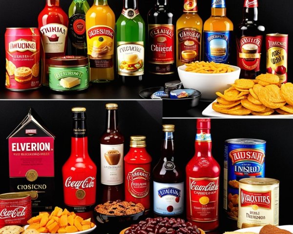 Beverages and Snacks Displayed on Black Background