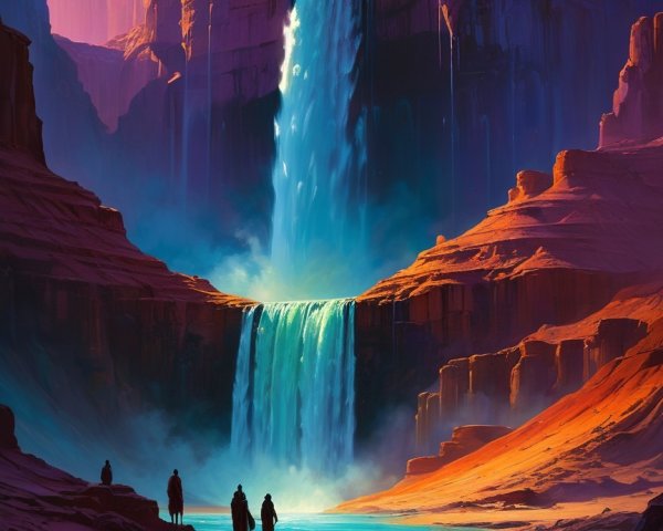 Majestic Waterfall at Sunset Over Serene River