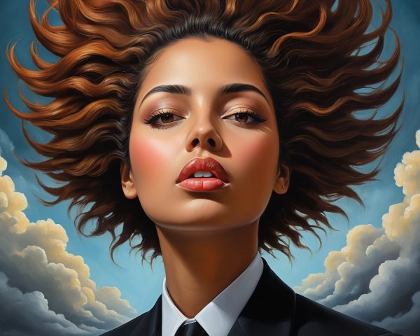 Portrait of a Woman in Formal Attire with Wavy Hair