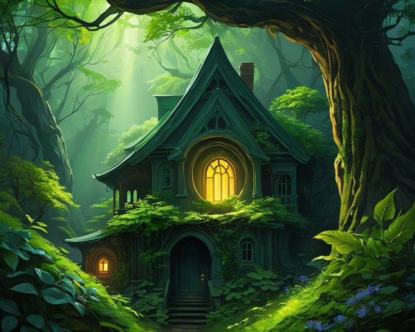 Fairy-Tale Cottage in a Lush Green Forest Setting
