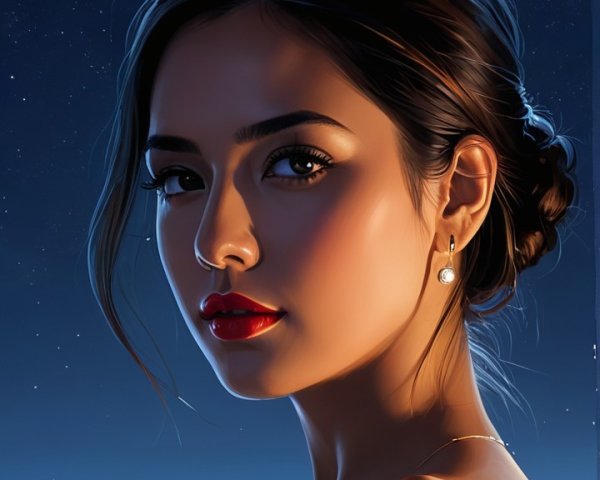 Elegant Woman in Red Dress Under Moonlight