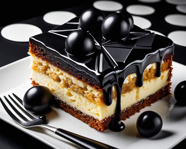 Decadent cheesecake and sponge cake with chocolate glaze