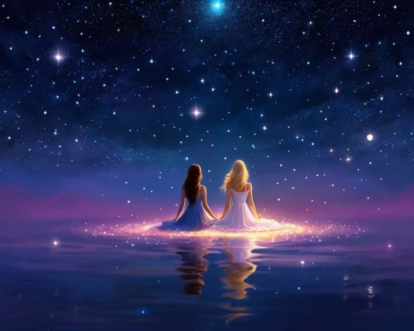Ethereal Figures in Cosmic Landscape with Glowing Surface