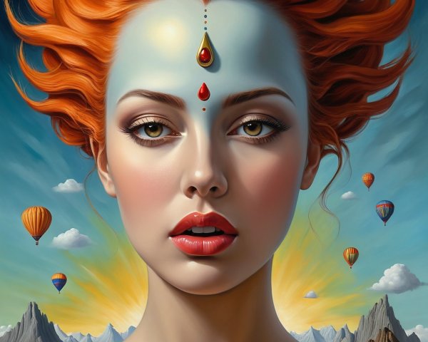 Vibrant Portrait of a Woman in a Surreal Landscape