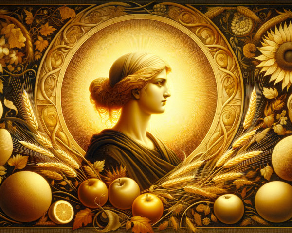 Profile of a Woman with Golden Halo and Floral Background