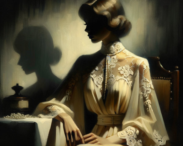 Elegant Vintage Gown in Dimly Lit Room Scene