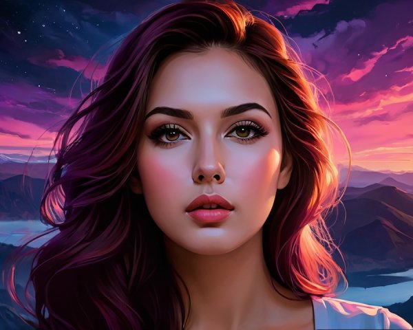 Detailed Portrait of a Young Woman with Scenic Background