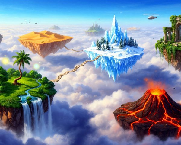 Surreal Fantasy Landscape with Floating Biomes