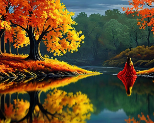 Autumn Landscape with River and Colorful Foliage