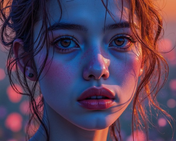 Close-Up Portrait of a Young Woman at Sunset