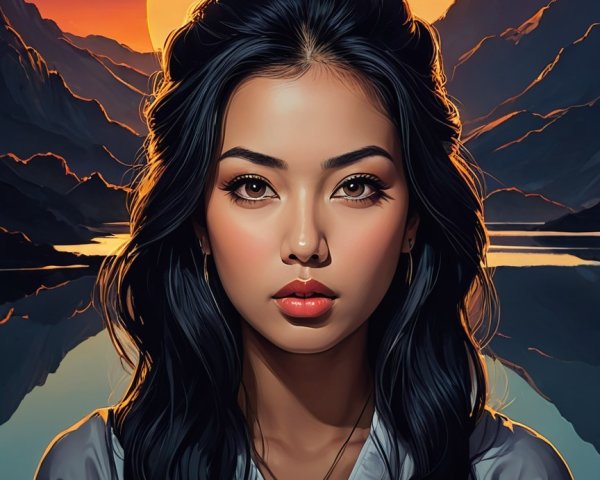 Captivating Portrait of a Young Chinese Woman at Sunset