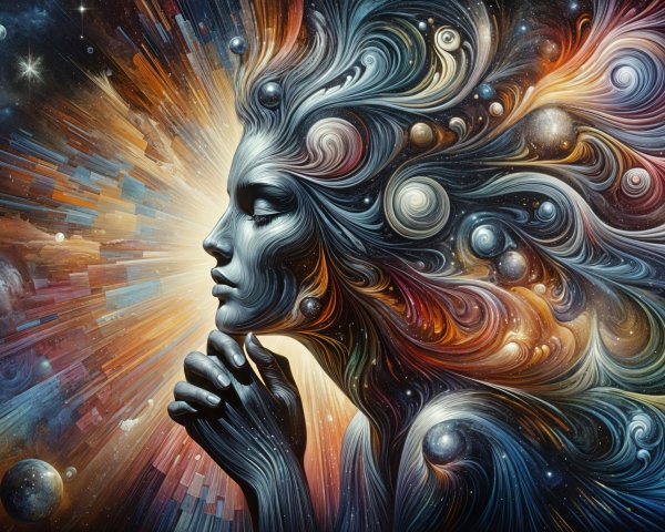 Stylized Female Silhouette with Cosmic Patterns