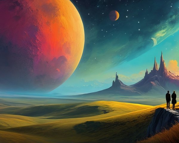 Vibrant Alien Landscape with Cosmic Elements