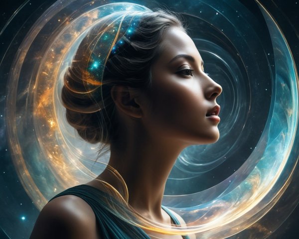 Young Woman in Cosmic Elements and Celestial Colors