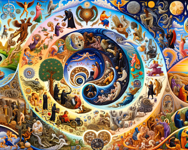Vibrant Mural Illustrating the Cycle of Life and Emotions