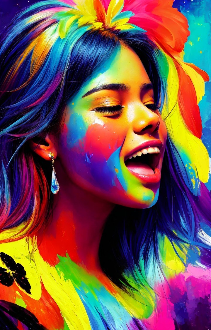 Young girl with colorful hair and vibrant face paint