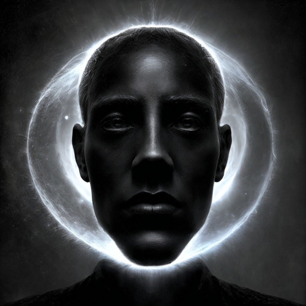 Portrait with Dark Surface and Glowing Halo Light