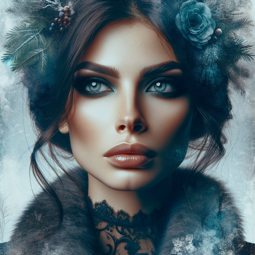 Photorealistic portrait of a woman with dark hair