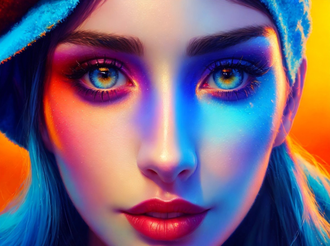 Close-Up Portrait of a Young Woman with Colorful Makeup