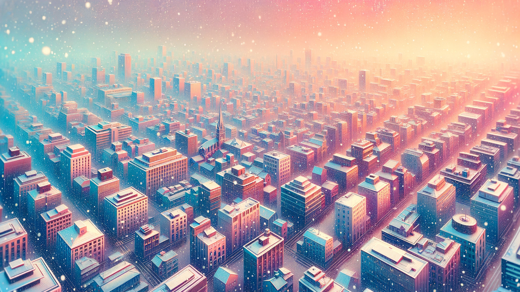 Aerial View of a Cityscape in Pastel Winter Colors