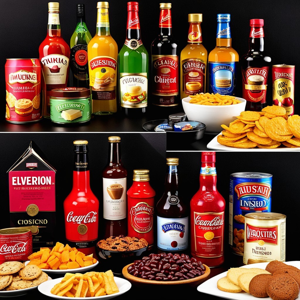 Beverages and Snacks Displayed on Black Background