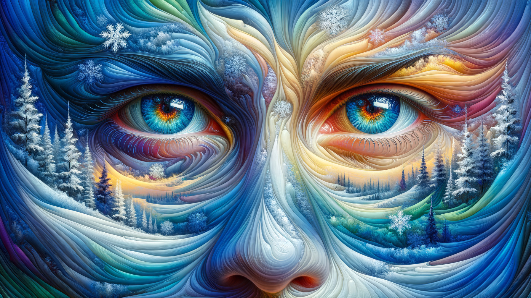 Abstract Face with Nature Elements and Vibrant Colors