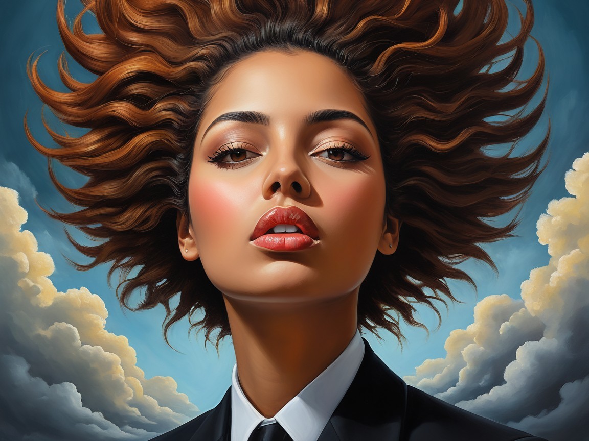 Portrait of a Woman in Formal Attire with Wavy Hair