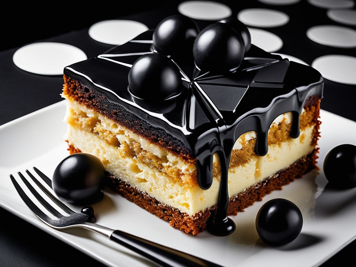 Decadent cheesecake and sponge cake with chocolate glaze
