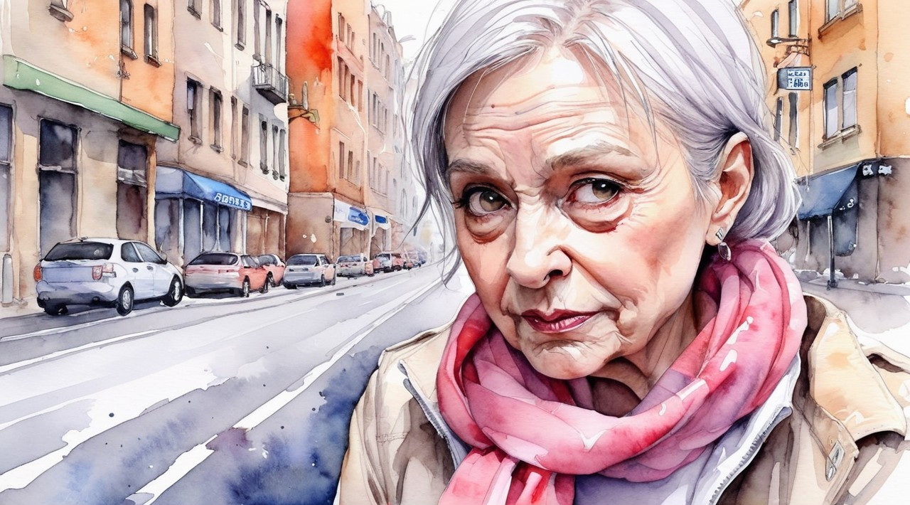 Close-Up Portrait of an Elderly Woman in Watercolor