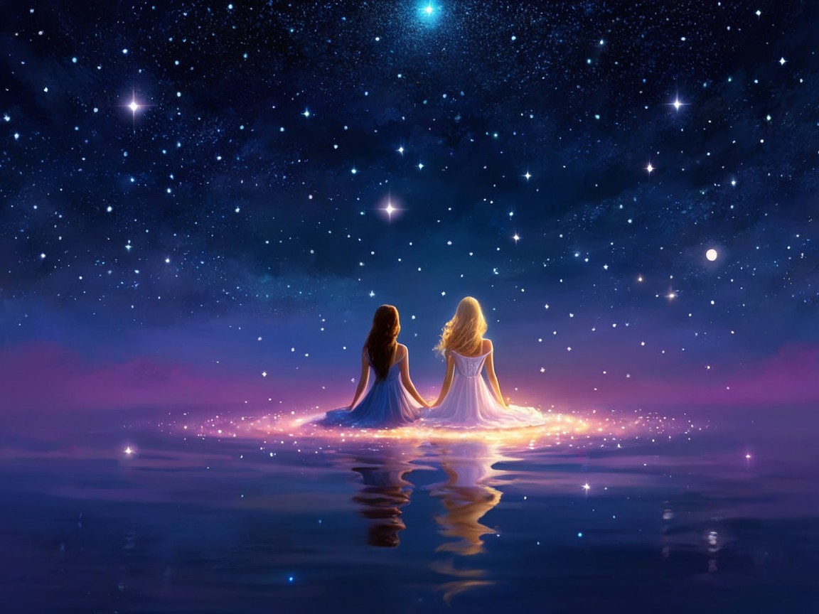 Ethereal Figures in Cosmic Landscape with Glowing Surface