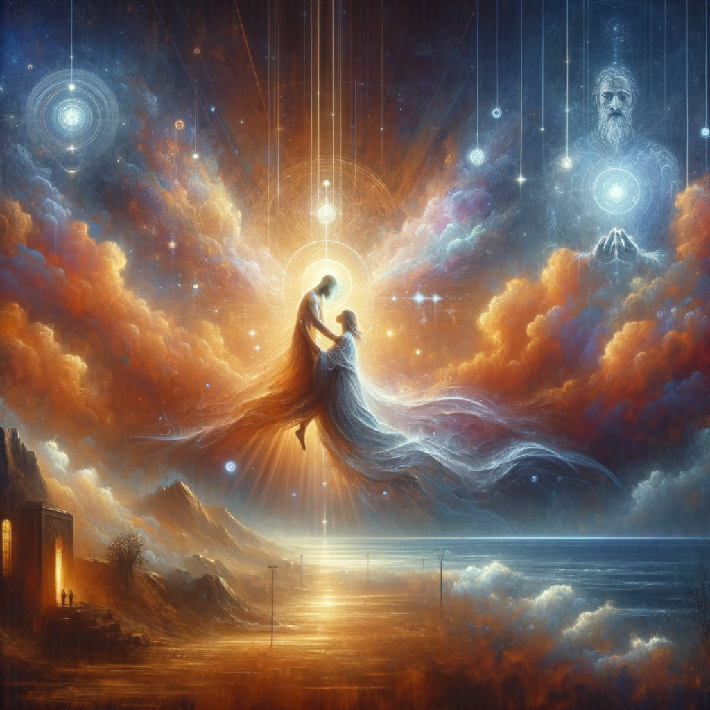Celestial Embrace Amidst Clouds and Cosmic Light