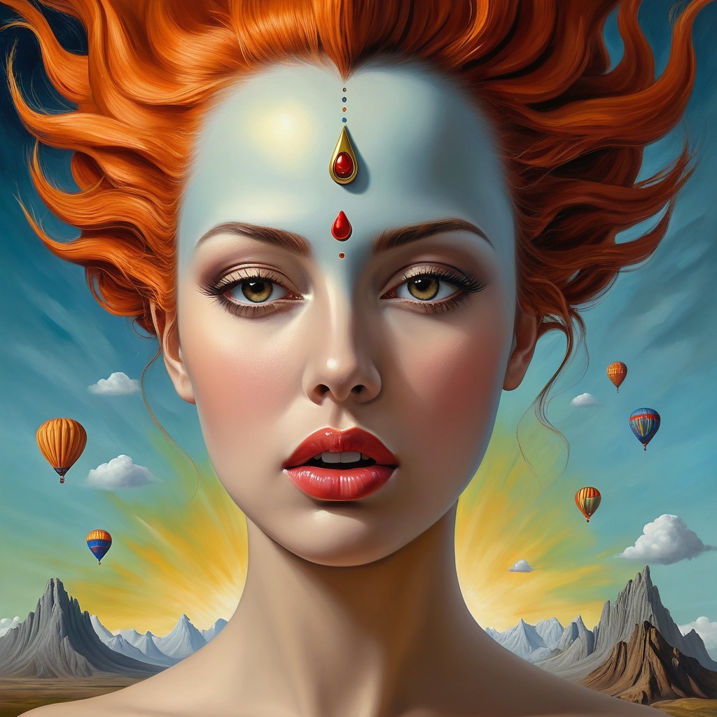 Vibrant Portrait of a Woman in a Surreal Landscape