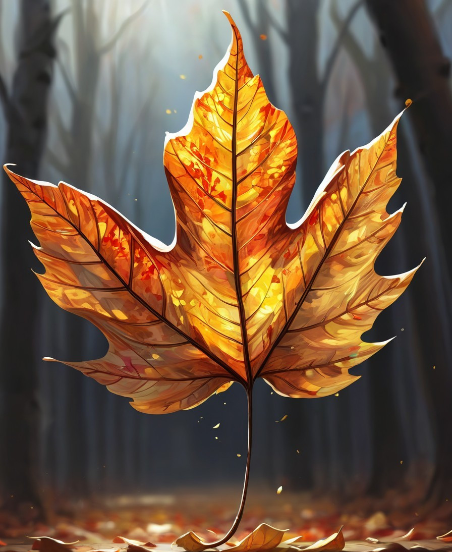 Golden Maple Leaf in Misty Forest Setting