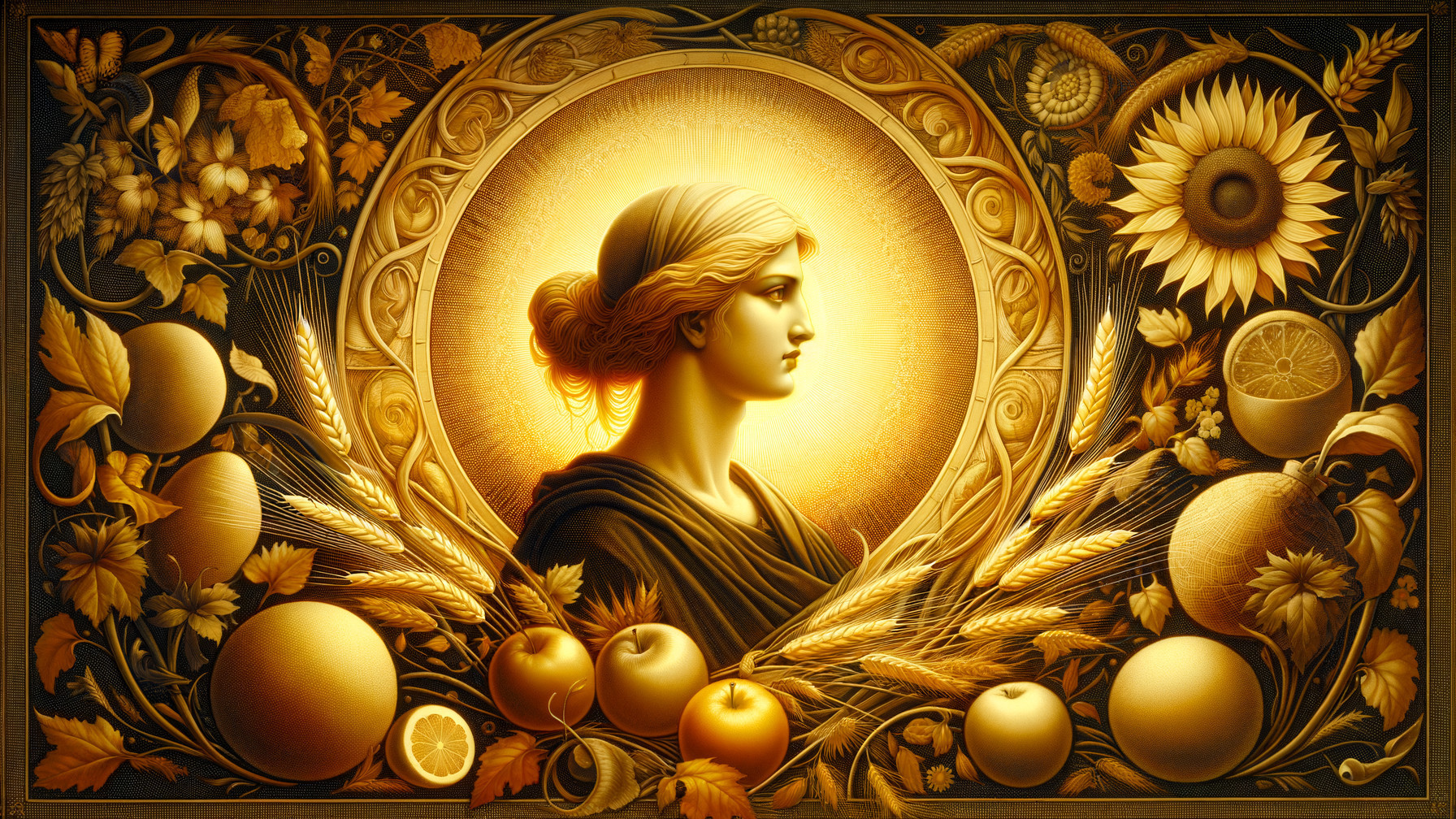 Profile of a Woman with Golden Halo and Floral Background