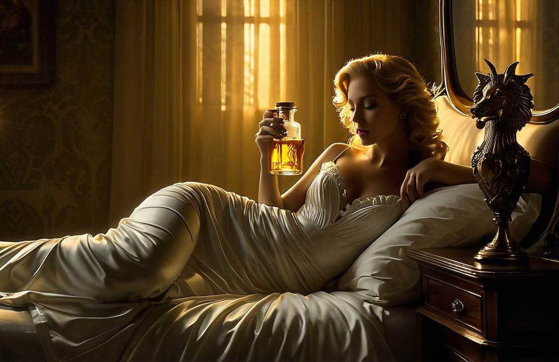 Elegant Woman in White Gown in Luxurious Setting