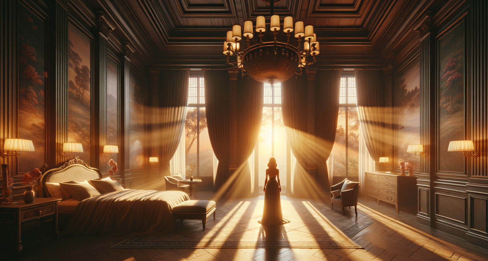 Opulent Bedroom with Dark Wood and Elegant Furnishings