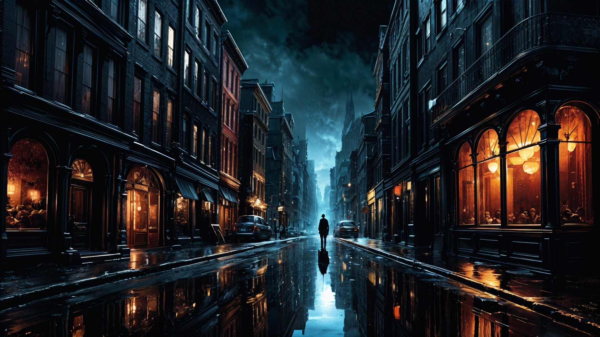 Narrow Historic Street at Night with Vintage Architecture