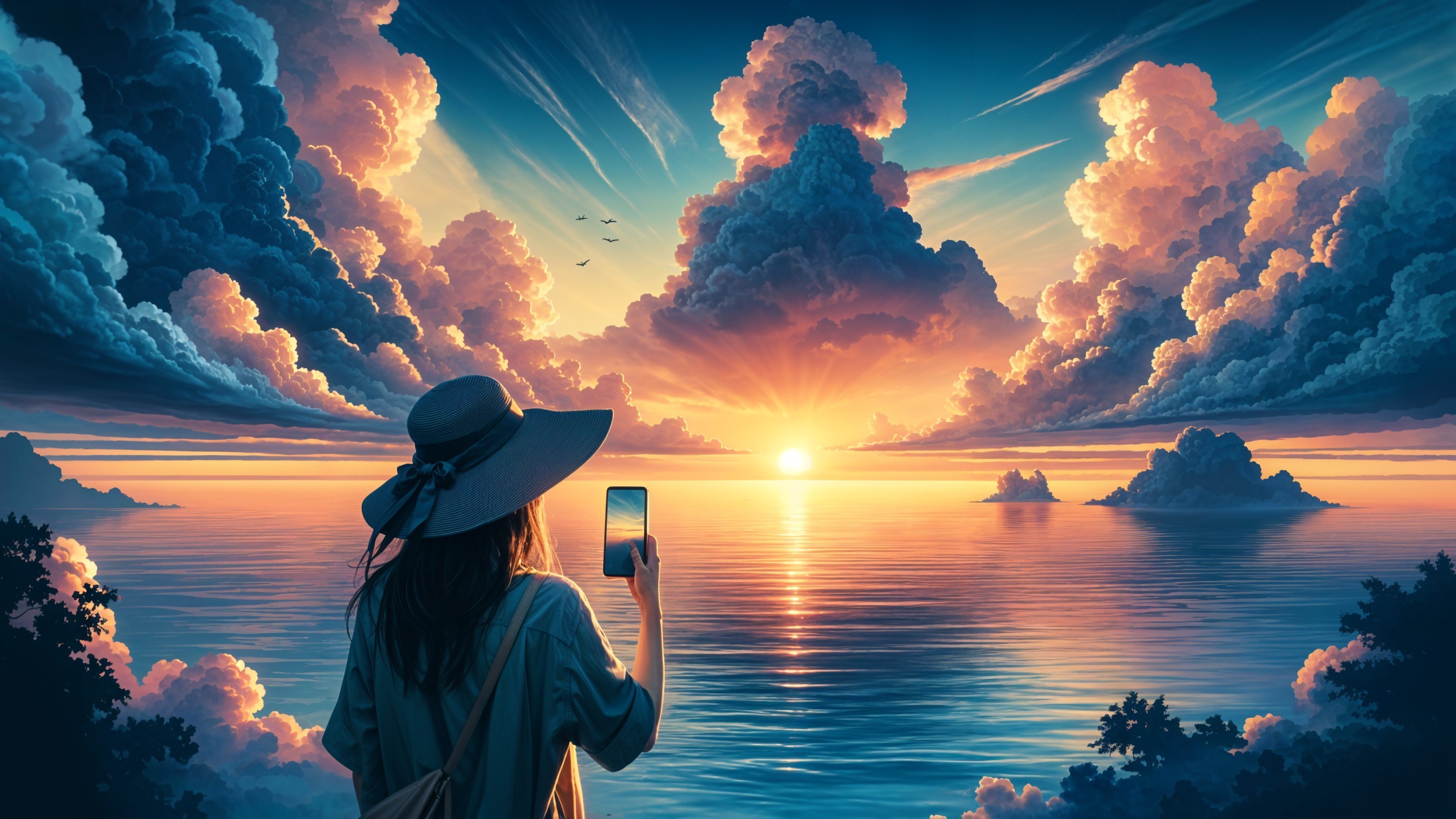 Person at Water's Edge During Vibrant Sunset